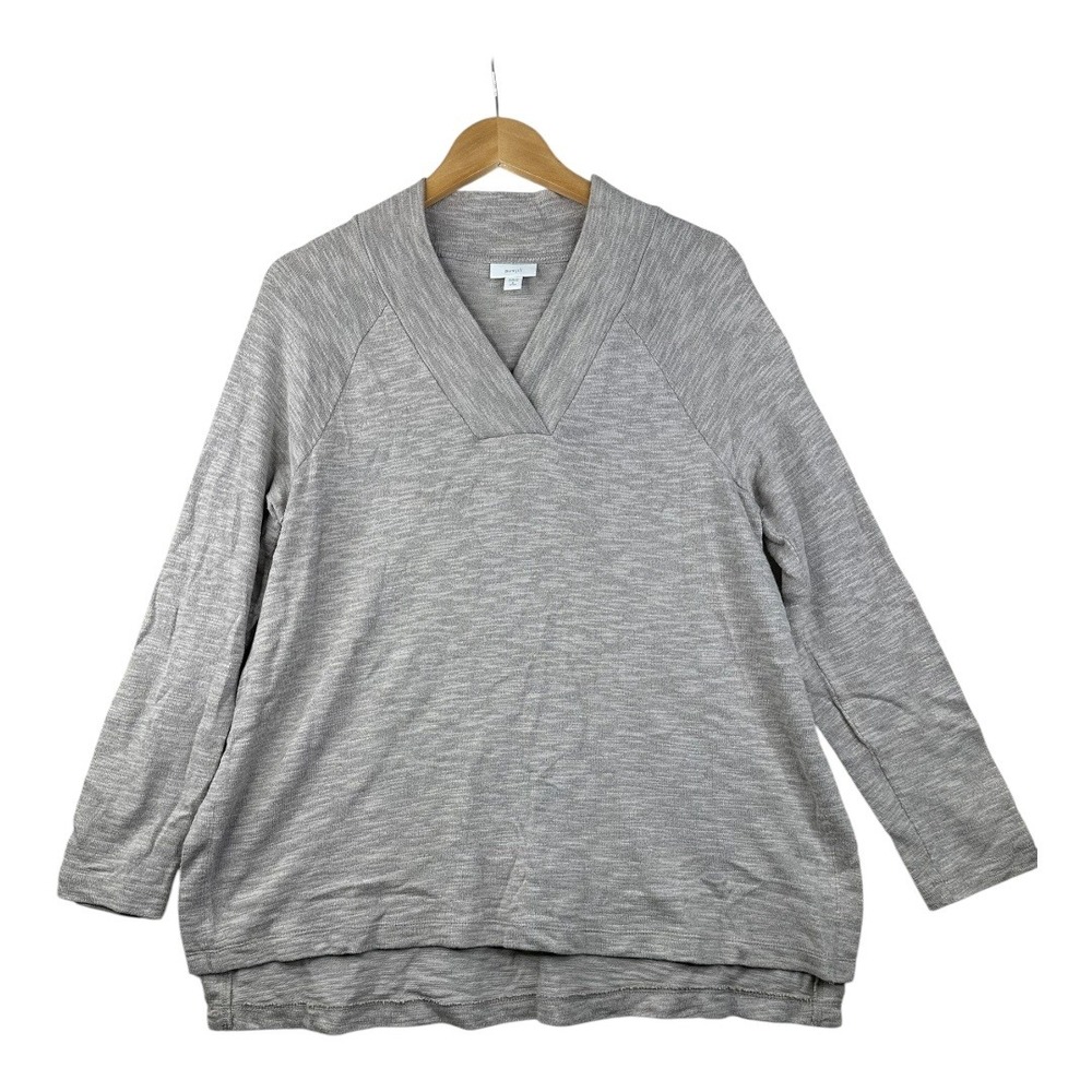 PureJill V-neck Long Sleeve Pullover‎ Sweatshirt size Medium Petite Gray